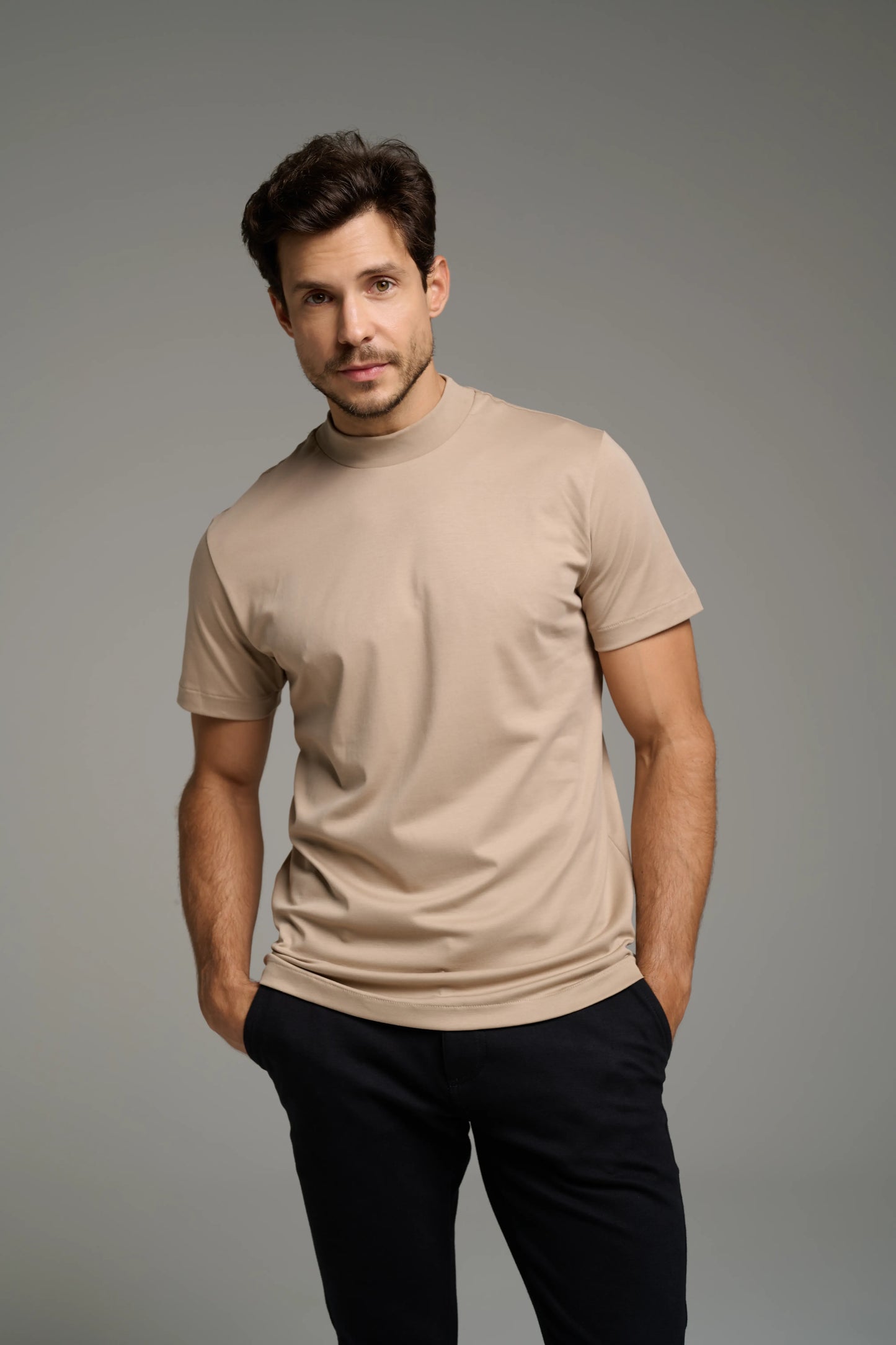 Kit 2x Camiseta Gola Alta Pima -  Manga Curta