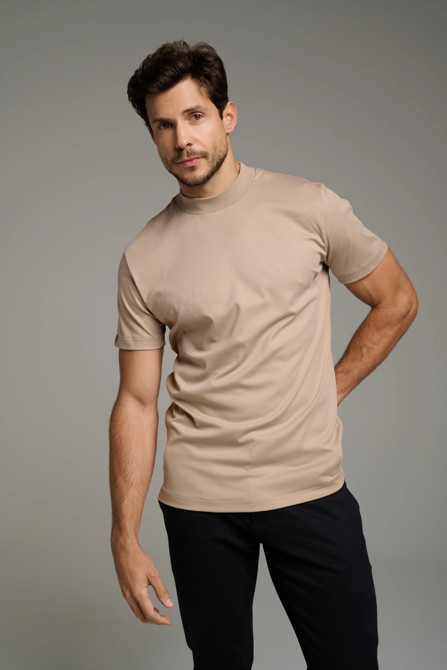 Kit 2x Camiseta Gola Alta Pima -  Manga Curta