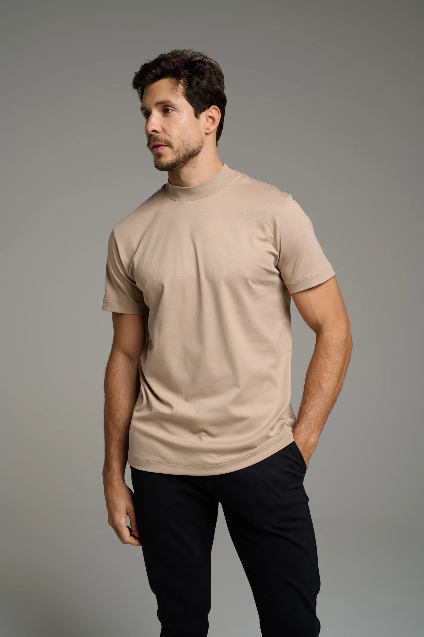 Kit 2x Camiseta Gola Alta Pima -  Manga Curta