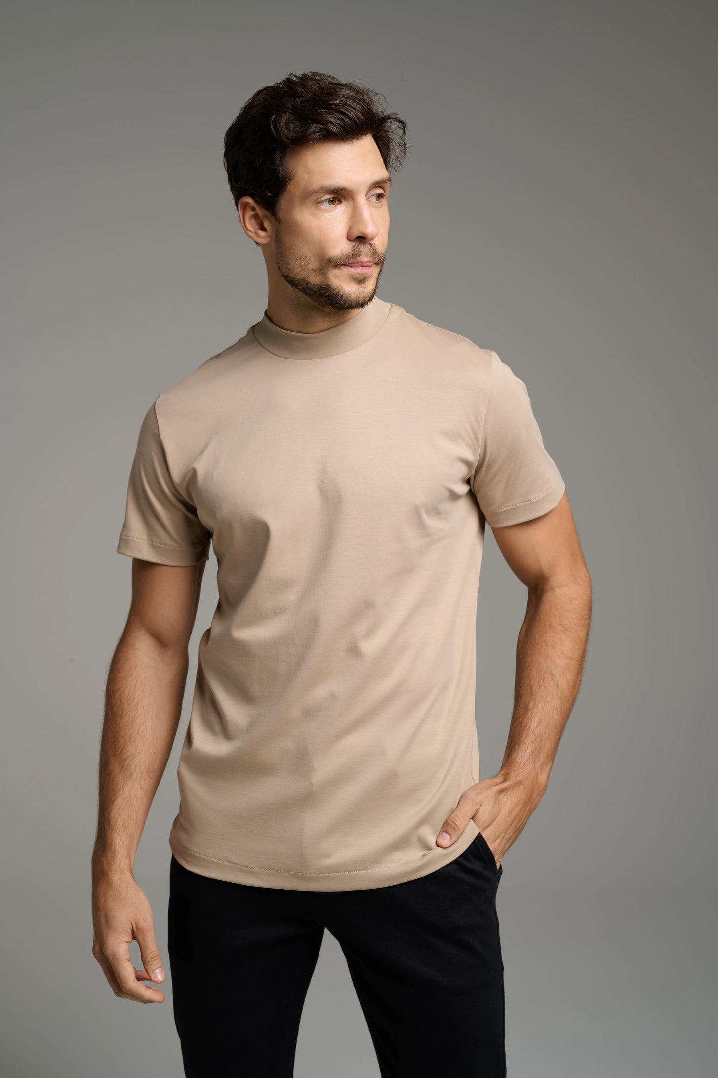 Kit 2x Camiseta Gola Alta Pima -  Manga Curta