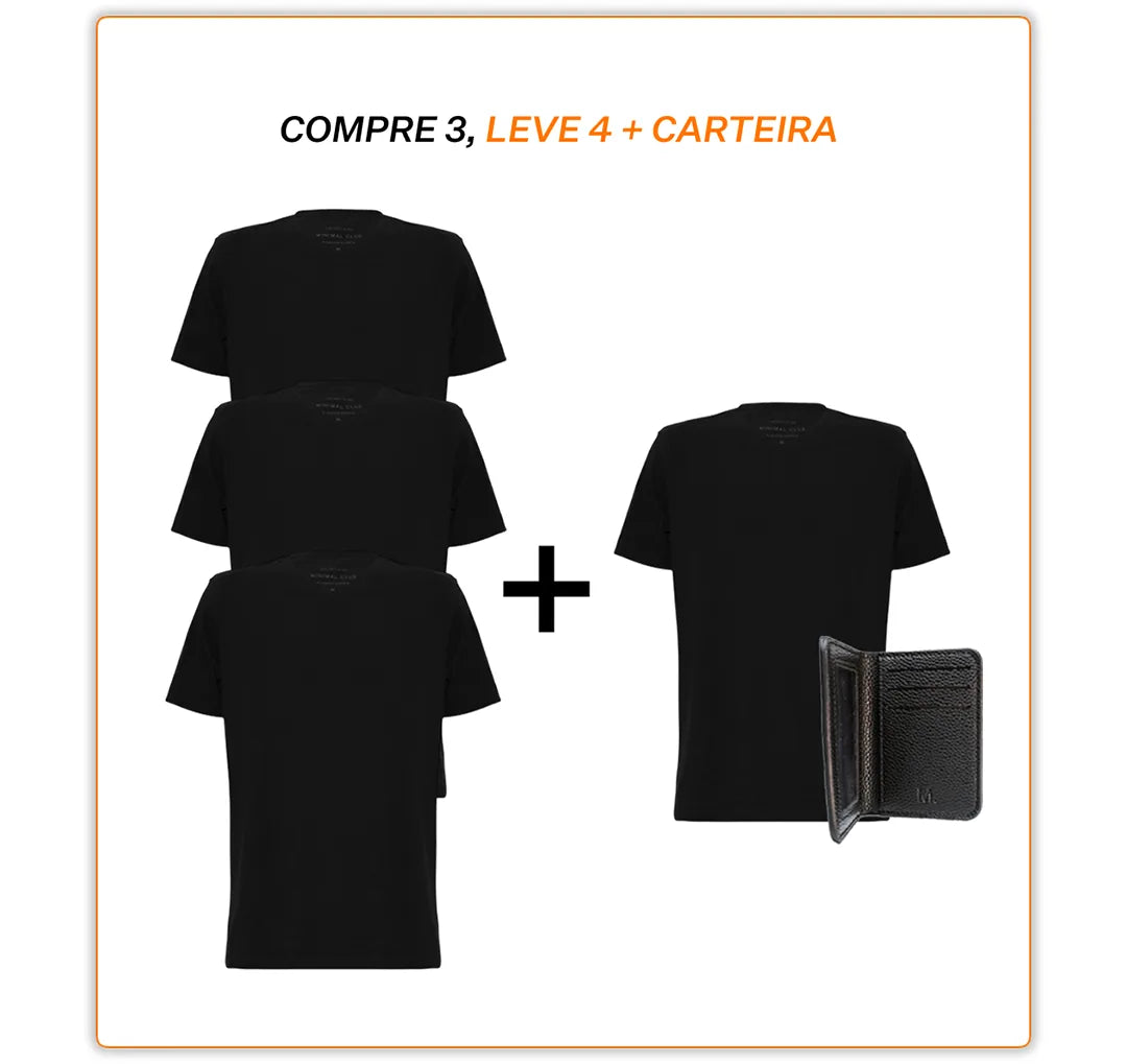 Compre 3 camisetas, leve 4 e ganhe uma carteira de brinde